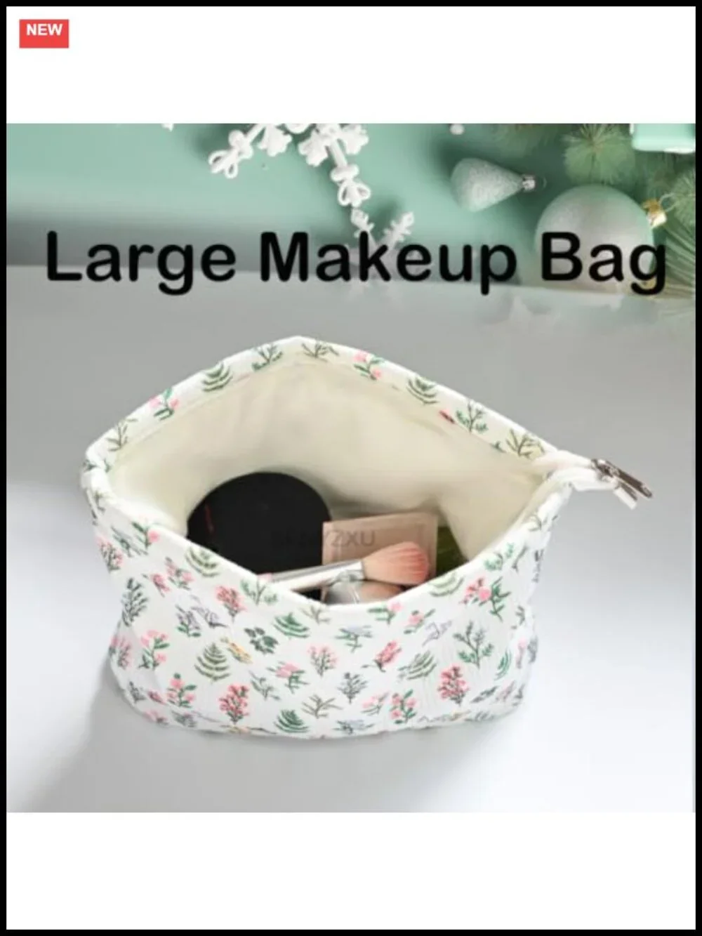 Large Corduroy Floral Makeup Bag Travel Toiletry Organizer with Zipper for Women
